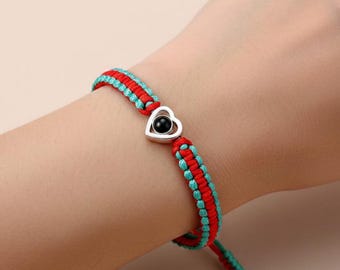Custom Heart Shaped Photo Projection Bracelet | Braided Picture Bracelet | Couple Photo Bracelet | Matching Couple Bracelet | Heart Bracelet