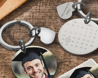 Customize Calendar With Photo Keychain, Personalized Engraved Text Heart Keychain, Dad's Keychain, Drive Safe Keychain, Calendar Keychains.