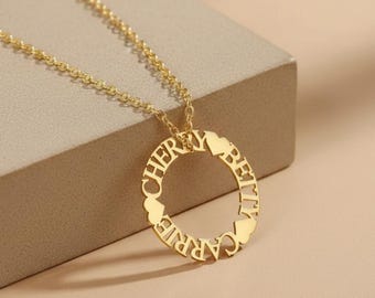 Custom Three Names Round pendant, Personalize Family Tree Necklace, Perfect Gift For New Parent, Dainty Name Necklace, Memorial Necklace