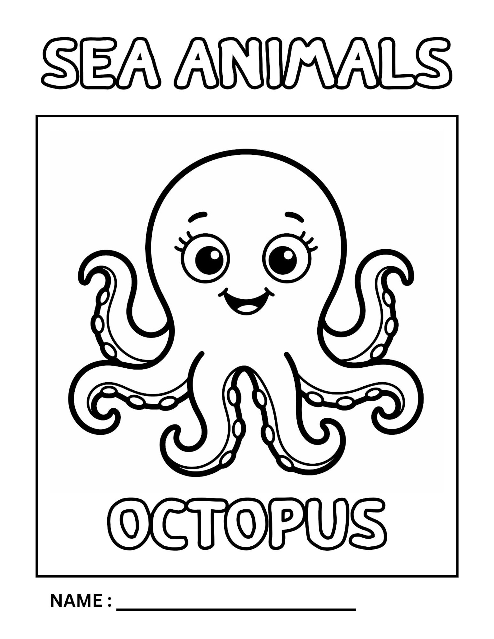 Sea Animals Coloring Pages for Kids, Ocean Theme Vocabulary Worksheets