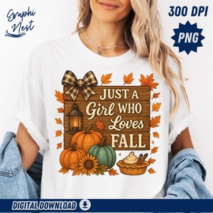 Rustic Autumn Girl PNG: Pumpkins & Lanterns Sublimation (Digital Download)