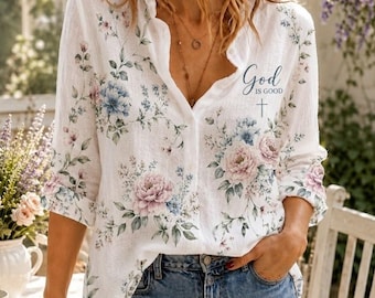 Vintage christliche Bluse Shirt, Cottagecore Blumen Frauen Top, Botanischer Garten Outfit, Frühlingsblume Wildblumen Bluse, Geschenk für sie