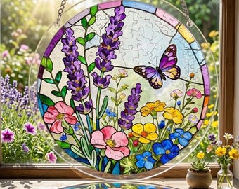 Charming Butterfly  Acrylic Puzzle Suncatcher, DIY Suncatcher Puzzle Kit Window Hanging, Sunflower Iris Garden Autumn Decor, Nature Mom Gift