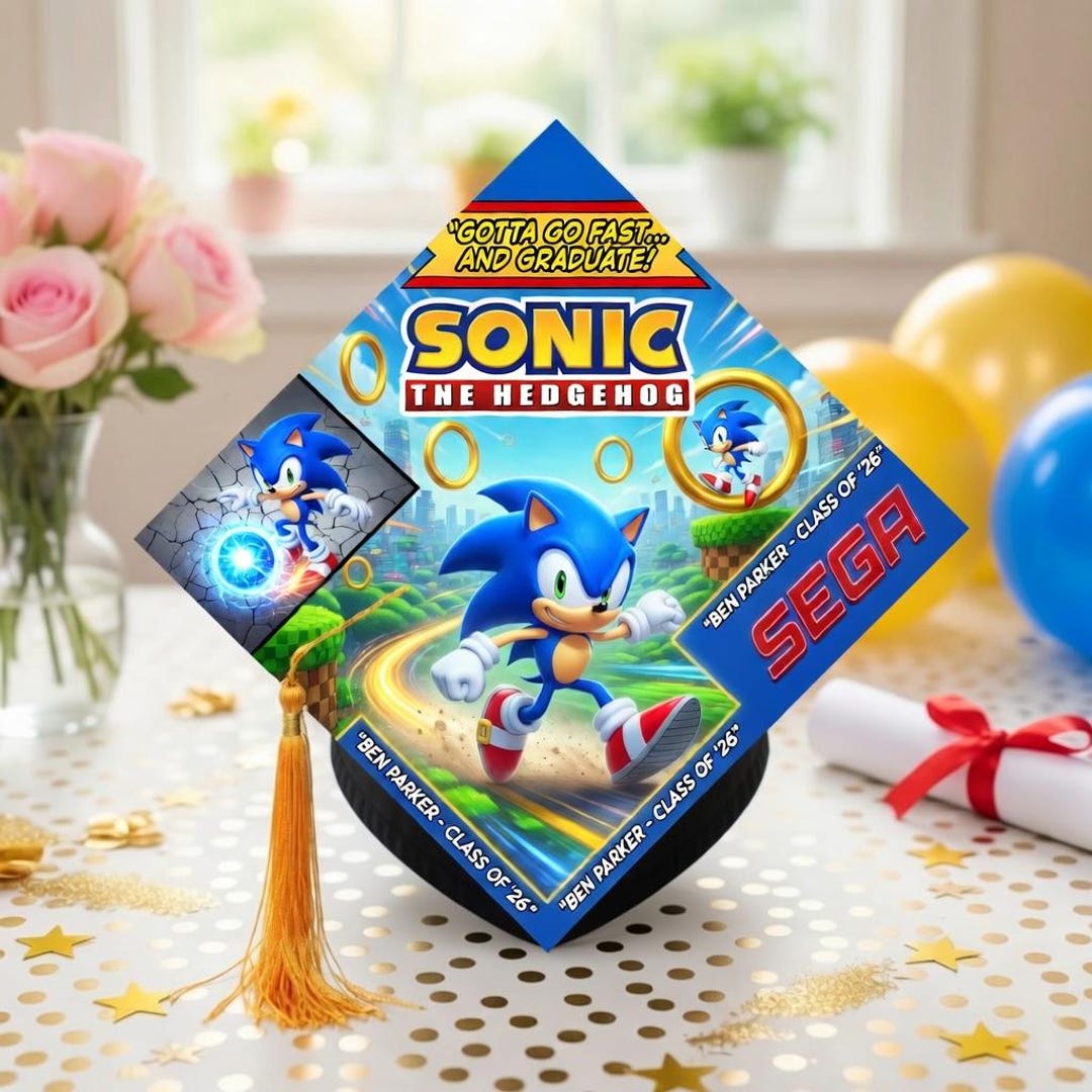 Sonic Graduation Cap Topper, Sega Sonic the Hedgehog Grad Cap, Go Fast ...