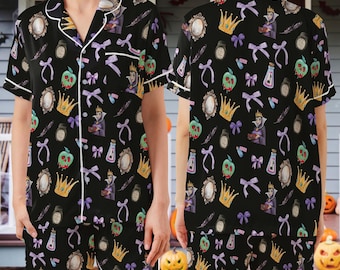 Disney Villains Pajama Set, Disney Evil Friends Sleepwear, Bad Witch Disney Loungewear Set, Snow White Evil Queen Pajamas, Spooky Season