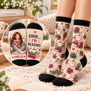 Personalized Reading Socks, Shh I'm Reading Book Lover Socks, Custom Name Bookish Gift, Cozy Reader Socks, Librarian Gift, Book Club Present