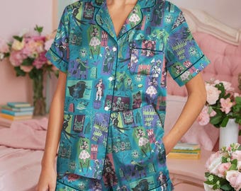 Ensemble de pyjama halloween manoir hanté, t-shirt manoir hanté, pyjama fantômes faisant de l'auto-stop, chemise de surveillance ceci est mon manoir hanté