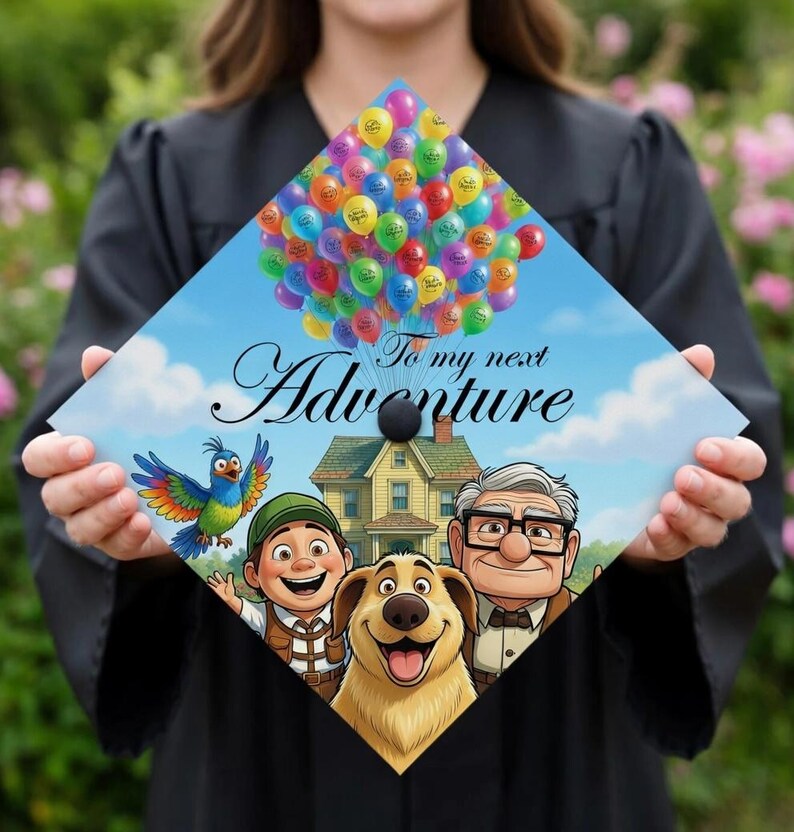 Up Russell Graduation Up Movie Graduation Cap Topper, Carl Russell Dug Disney Grad Cap ...