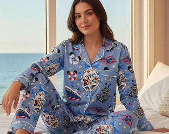 Disney Cruise Pajamas Set, Disney Friends Sleepwear, Disney Character Pajamas, Nautical Disney PJs, Vacation Cruise Sleepwear, Mickey Minnie