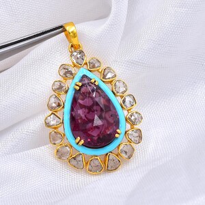 Natural Rubellite Tourmaline Pendant 14K Solid Gold Pendant, Gemstone Pendant, Yellow Gold Pendant, Women Pendant, Pink Stone Pendant