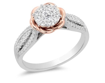 Enchanted Disney Fine Jewelry 14K roségoud en witgoud met 1/2 CTTW Diamond Belle composiet verlovingsring