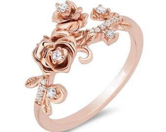 Enchanted Disney Fine Jewelry 14K roségoud op sterlingzilver met 1/6 CTTW-diamanten Belle-ring