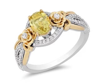 Betoverde Disney Belle en het Beest Citrien en diamanten verlovingsring in sterlingzilver Disney Belle Rose-ring prachtig vervaardigde ring