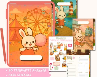 Rabbit  Kawaii Digital Planner: Hyperlinked Notebook, Stickers (Goodnotes) , Gifts for her undated 2026