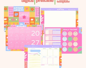 Plantilla de planificador semanal para Canva / Bloc de escritorio imprimible / Planificador digital en PDF / Compatible con GoodNotes / Planificador estético y colorido 2027