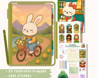 Rabbit Kawaii Digital Planner: Hyperlinked Notebook, Stickers (Goodnotes) , Gifts for her undated 2025,2026