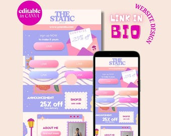 Plantilla de Canva con enlace violeta y rosa en biografía: página de inicio de Instagram