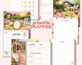 Agenda: Calendario diario, semanal y mensual. Paquete de agendas con diseños adorables de matcha y fantasía / Calendario imprimible diario, semanal y mensual. Comienza el lunes.