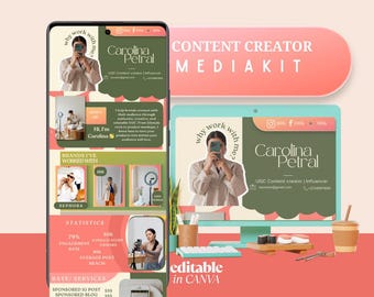 Plantilla de kit de medios para creadores de contenido: Diseño editable en Canva (descarga digital)