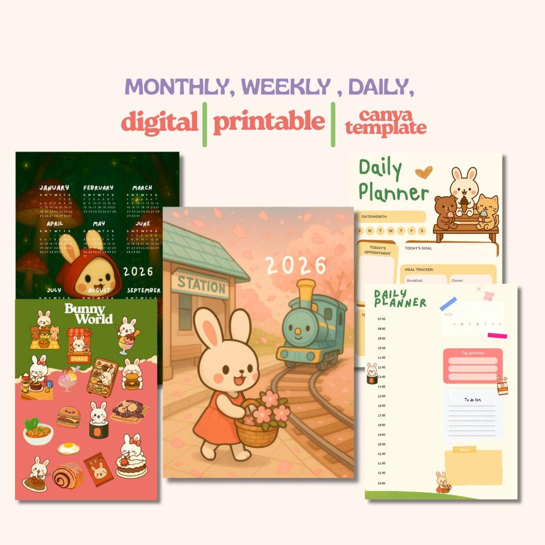 2026 Kawaii Bunny Planner: Daily, Weekly, Monthly Calendar (printable ...