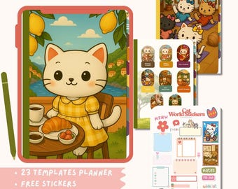 Cuaderno digital Kawaii Cat, planificador Kawaii, diario para GoodNotes y pegatinas gratis