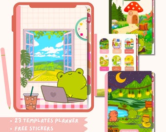 Cozy Cute Frog  Digital Notebook Aesthetic Planner Kawaii Journal for GoodNotes and Free Stickers