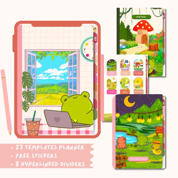 Cozy Cute Frog  Digital Notebook Aesthetic Planner Kawaii Journal for GoodNotes and Free Stickers