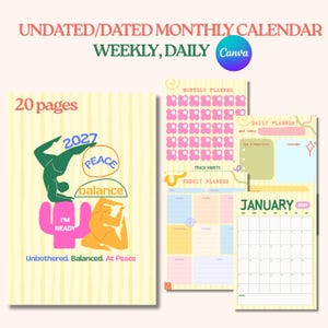 2027 Colorful Monthly Weekly Daily Planner Canva Template | Dated Undated Habit Tracker (Digital Download)