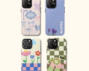 Funda MagSafe personalizada para iPhone, con monograma de matcha a rayas, funda para iPhone 17 16 15 14 13 Pro Max, regalo para ella.