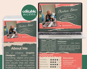Plantilla editable de Canva para currículum digital freelance (descarga digital)