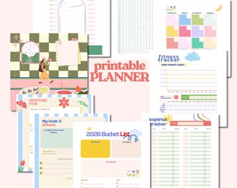 2026 Planer: Tages, Wochen, Monatskalender Süßer Matcha & skurriler Planer Bündel | Täglich, Wöchentlich, Monatlich Printable Montag Start