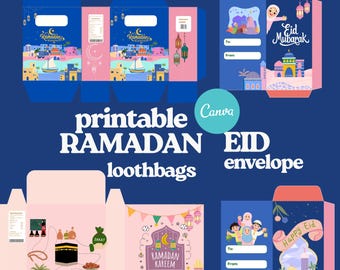 Sobres y bolsas de regalo para el Eid de Ramadán, regalos islámicos para niños (Canva editable, descarga imprimible)