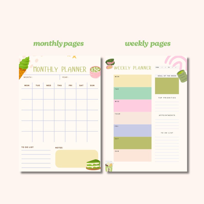 MATCHA Planner: Daily, Weekly, Monthly Calendar Cute Matcha & Whimsical ...