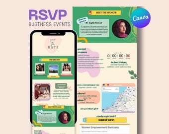 Plantilla editable de sitio web RSVP: Invitación a eventos empresariales de Canva, planificación de eventos (descarga digital)