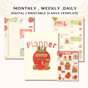 Strawberry World Planner: Daily, Weekly, Monthly (Digital Download)