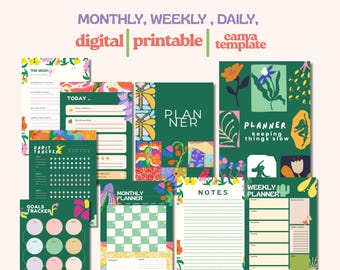 Agenda: Calendario diario, semanal y mensual. Paquete de agendas con diseños adorables de matcha y fantasía / Calendario imprimible diario, semanal y mensual. Comienza el lunes.