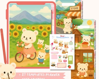 Agenda numérique kawaii : carnet avec lien hypertexte (Goodnotes), cadeaux pour elle, non daté, autocollants imprimables pour journal numérique
