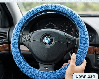 Patrón de funda de volante a crochet, patrón de funda de volante para coche a crochet, accesorio de coche DIY para principiantes, patrón de crochet fácil