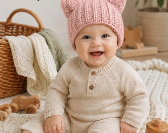 Patrón de gorro de bebé a crochet, patrón de gorro con orejas de gato en PDF, patrón de gorro para bebé, patrón de gorro de bebé a crochet para principiantes