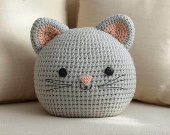 Cat Crochet Pillow Pattern, Beginner Amigurumi Tutorial (Digital Download)