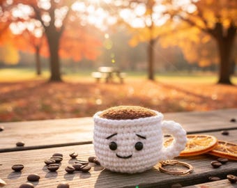 Crochet Coffee Cup Keychain Pattern | Amigurumi Latte Plush Keychain | Mini Coffee Cup Crochet Pattern