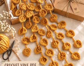 Crochet Leaf Vine Garland Pattern PDF, Hanging Wall Decor,Crochet Vine pattern