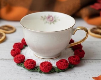 Patrón de posavasos de rosas a crochet / Posavasos con forma de ramo (Descarga en PDF)
