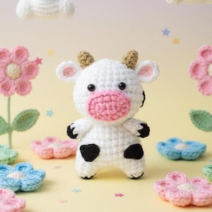 Wzór na szydełkowy brelok z krową, samouczek na zawieszkę do torebki amigurumi (wzór w formacie PDF)