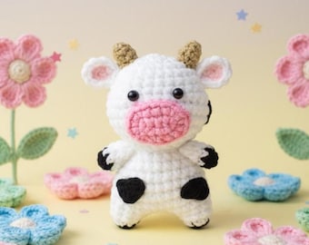 Crochet Cow Keychain Pattern, Amigurumi Bag Charm Tutorial (PDF Pattern)