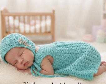 Crochet Baby Dress Pattern , 2in1 Baby Dress & Bonnet Set Pattern, Easy Baby Girl Dress, Crochet baby Bonnet and Dress pattern