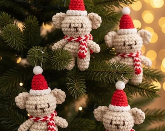 Weihnachten Mini Bär Häkelanleitung PDF, Weihnachtsbär Schlüsselanhänger Amigurumi, Urlaub Ornament Dekor