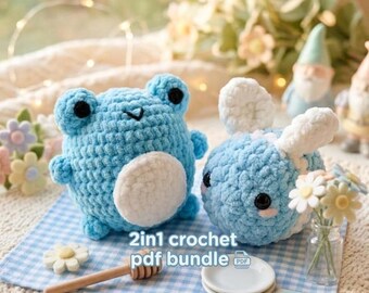 Conjunto de amigurumi de rana y abeja a crochet / Conjunto de amigurumi estilo cottagecore / Juguete de crochet de animales del bosque / Lindos animales de jardín