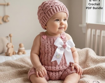 Crochet Baby Romper Pattern| 2in1 Baby Romper & Hat Pattern | Newborn Baby Set Crochet Pattern |2in1 Crochet Baby Bundle