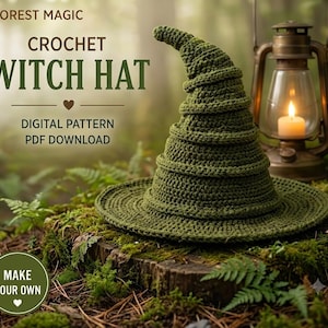 Crochet Witch Hat Pattern PDF, Whimsical Witch Hat Crochet Pattern, Halloween Hat Pattern, Beginner Friendly, Instant Download